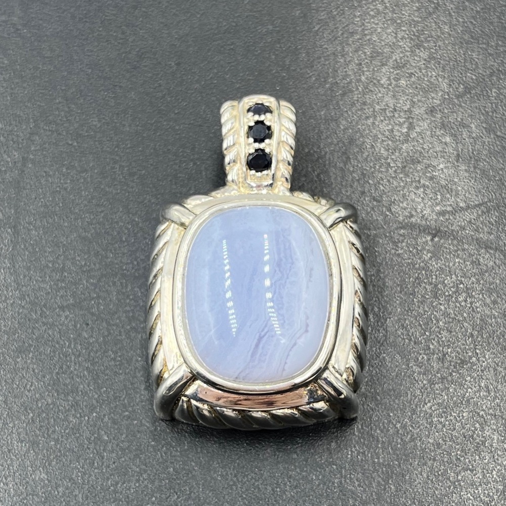 Judith Ripka .925 Sterling Silver Blue Lace Agate Blue Sapphire Enhancer Pendant